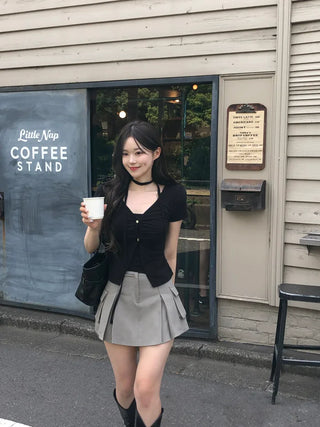 Shirred Sleeveless Cardigan Set