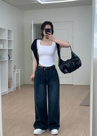 Pleated denim pants