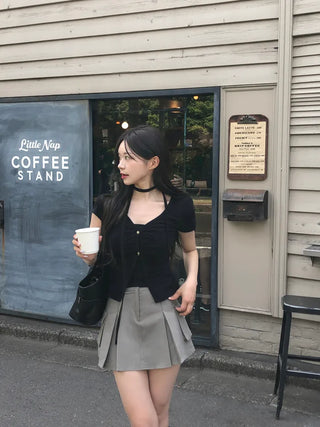 Shirred Sleeveless Cardigan Set
