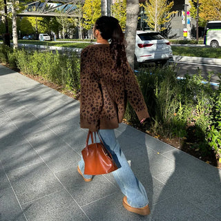 Leopard print oversized cardigan