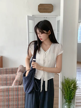 Nylon two-tone wide-leg pants