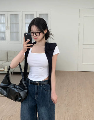 Half-belt leather shoulder bag