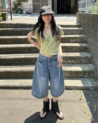 Shirred Ribbon Short-Sleeved T-Shirt
