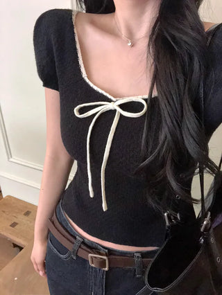 Ribbon Bicolor Short-Sleeve Knit