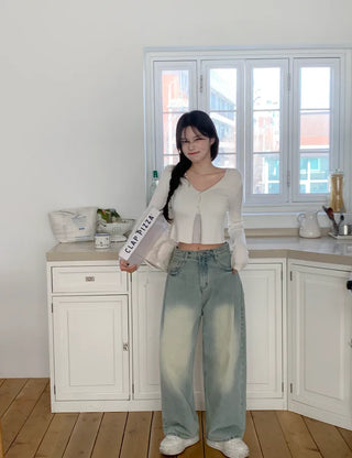 Two-button cropped knit cardigan