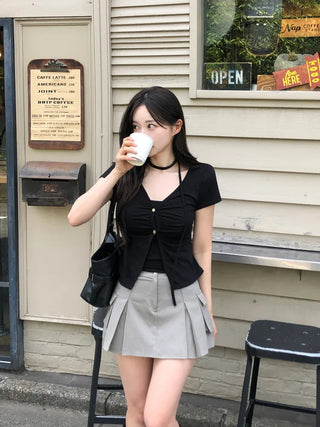 Shirred Sleeveless Cardigan Set
