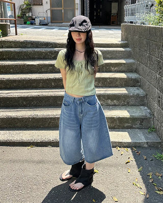 Shirred Ribbon Short-Sleeved T-Shirt