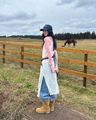 Two-button denim wide-leg pants