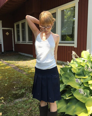 Pindot Camisole Halter V-Neck Top