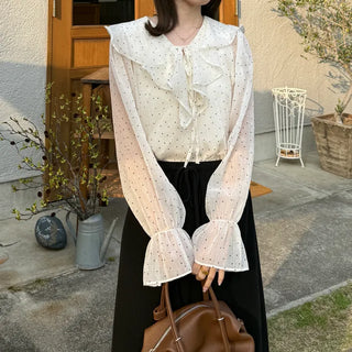 Big frill colored polka dot pattern blouse