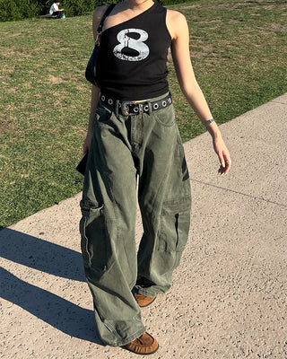 Pigment 8 Lettering One-Shoulder Tank Top