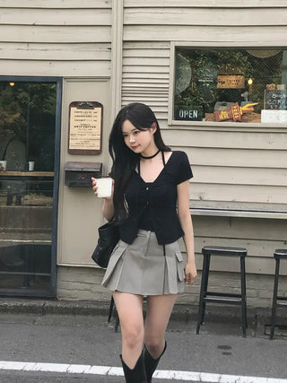 Shirred Sleeveless Cardigan Set