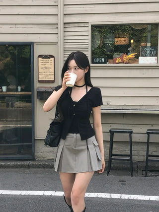 Shirred Sleeveless Cardigan Set