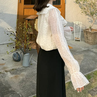 Big frill colored polka dot pattern blouse