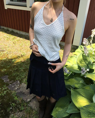 Pindot Camisole Halter V-Neck Top
