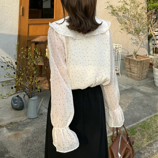 Big frill colored polka dot pattern blouse