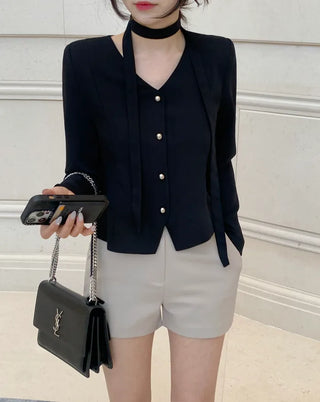 Tie jacket & blouse set