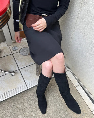 Suede Shirring Long Boots