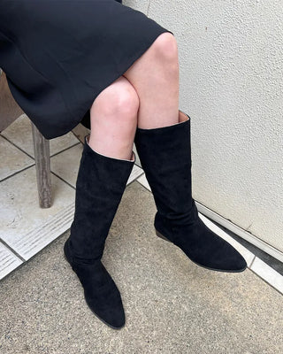 Suede Shirring Long Boots