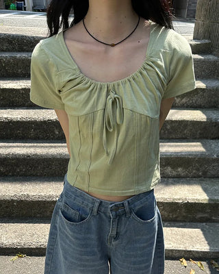 Shirred Ribbon Short-Sleeved T-Shirt