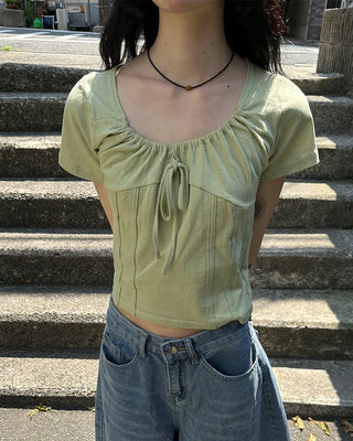 Shirred Ribbon Short-Sleeved T-Shirt