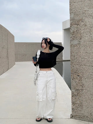 Summer distressed boat neck cropped knit (5 colors)