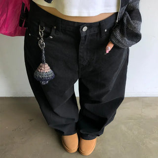 Pointed wide black denim pants