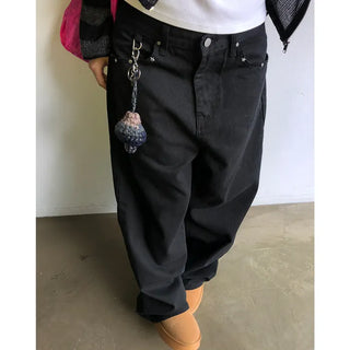 Pointed wide black denim pants
