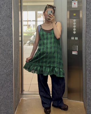 Black Gradient Check Camisole Dress