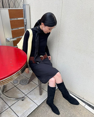Suede Shirring Long Boots