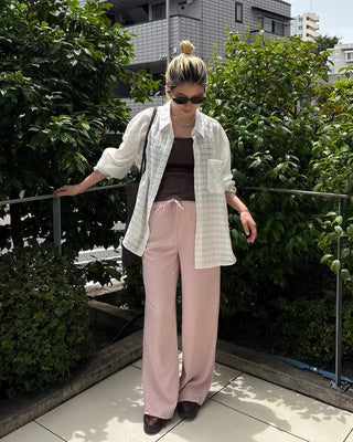 (Unisex) One-Pocket See-Through Check Shirt