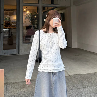 Frilled polka dot T-shirt