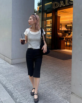 Slit hem slacks capri pants