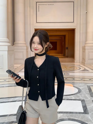 Tie jacket & blouse set