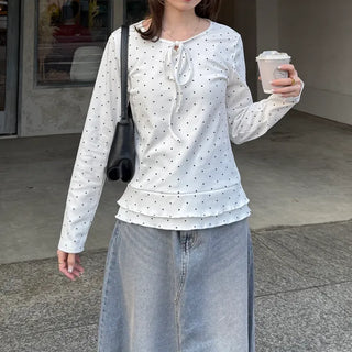 Frilled polka dot T-shirt