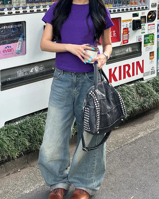 Semi-cropped short-sleeve T-shirt