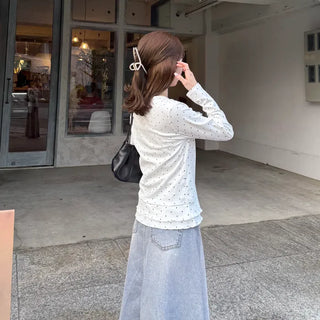 Frilled polka dot T-shirt