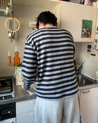 (Unisex) Striped brushed long-sleeve T-shirt