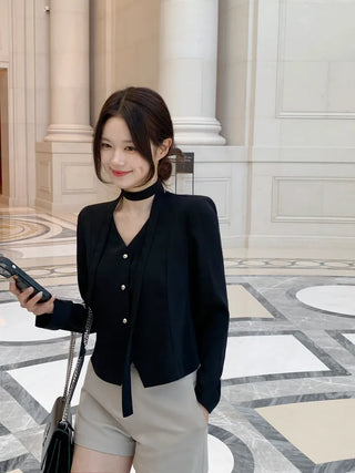 Tie jacket & blouse set