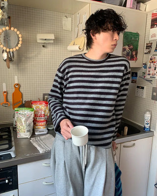 (Unisex) Striped brushed long-sleeve T-shirt