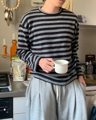 (Unisex) Striped brushed long-sleeve T-shirt