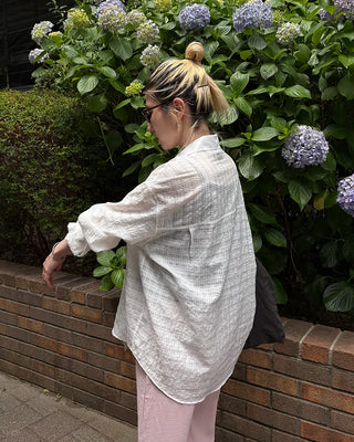 (Unisex) One-Pocket See-Through Check Shirt