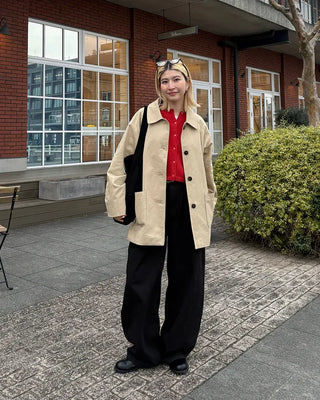 Square pocket single half trench coat