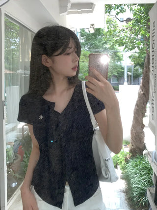 Pendant short-sleeved cardigan