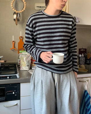 (Unisex) Striped brushed long-sleeve T-shirt