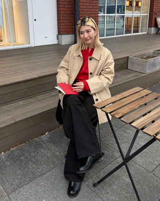 Square pocket single half trench coat