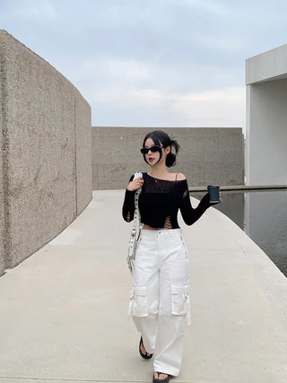 Summer distressed boat neck cropped knit (5 colors)