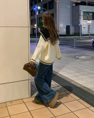 Sailor collar knit cardigan