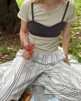 Elastic waist triple stripe cotton pants