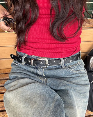 Square buckle star stud belt